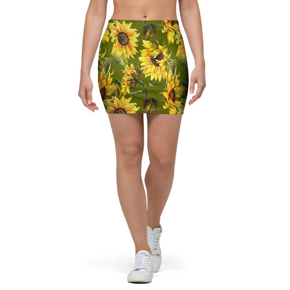 Botanical Sunflower Mini Skirt-grizzshop