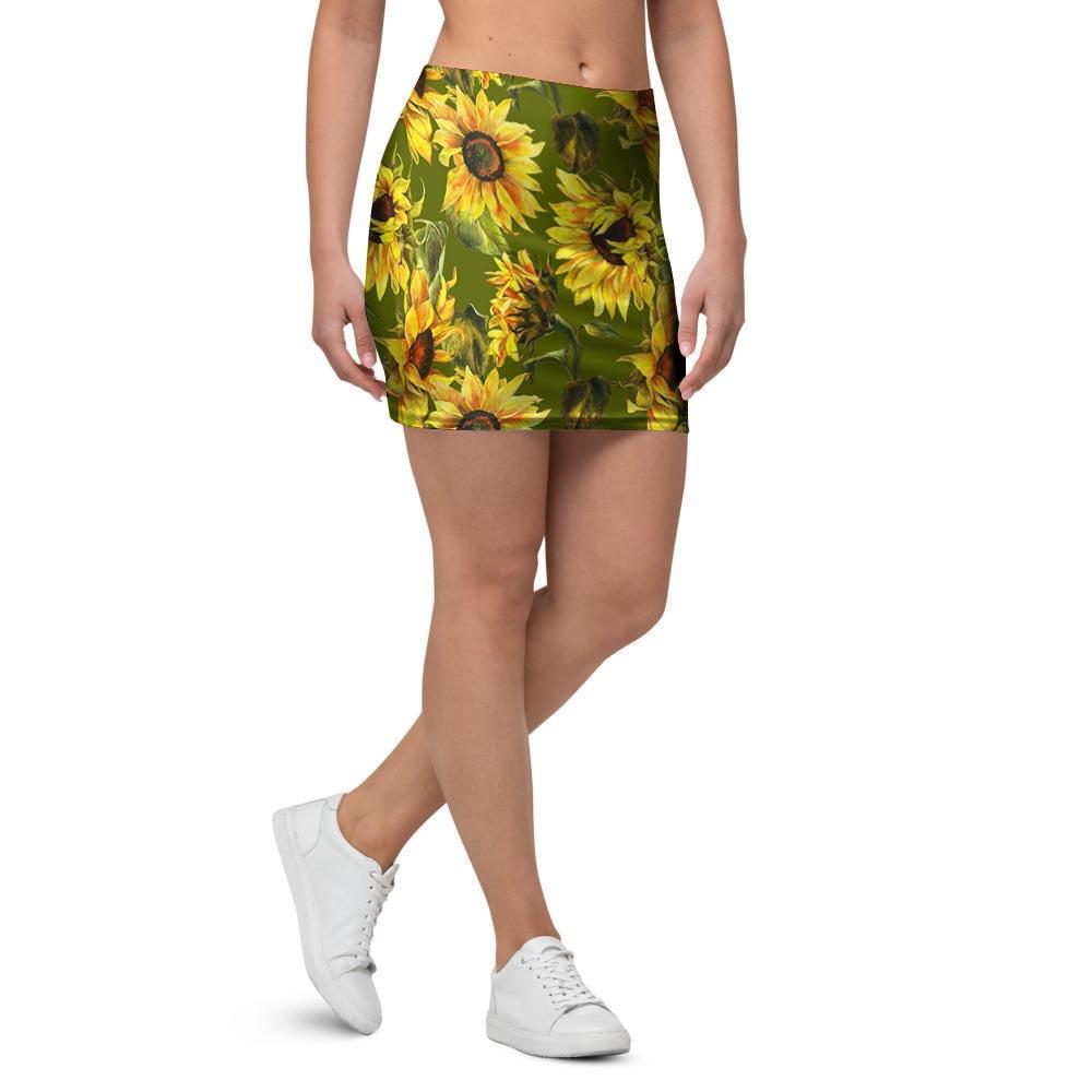 Botanical Sunflower Mini Skirt-grizzshop
