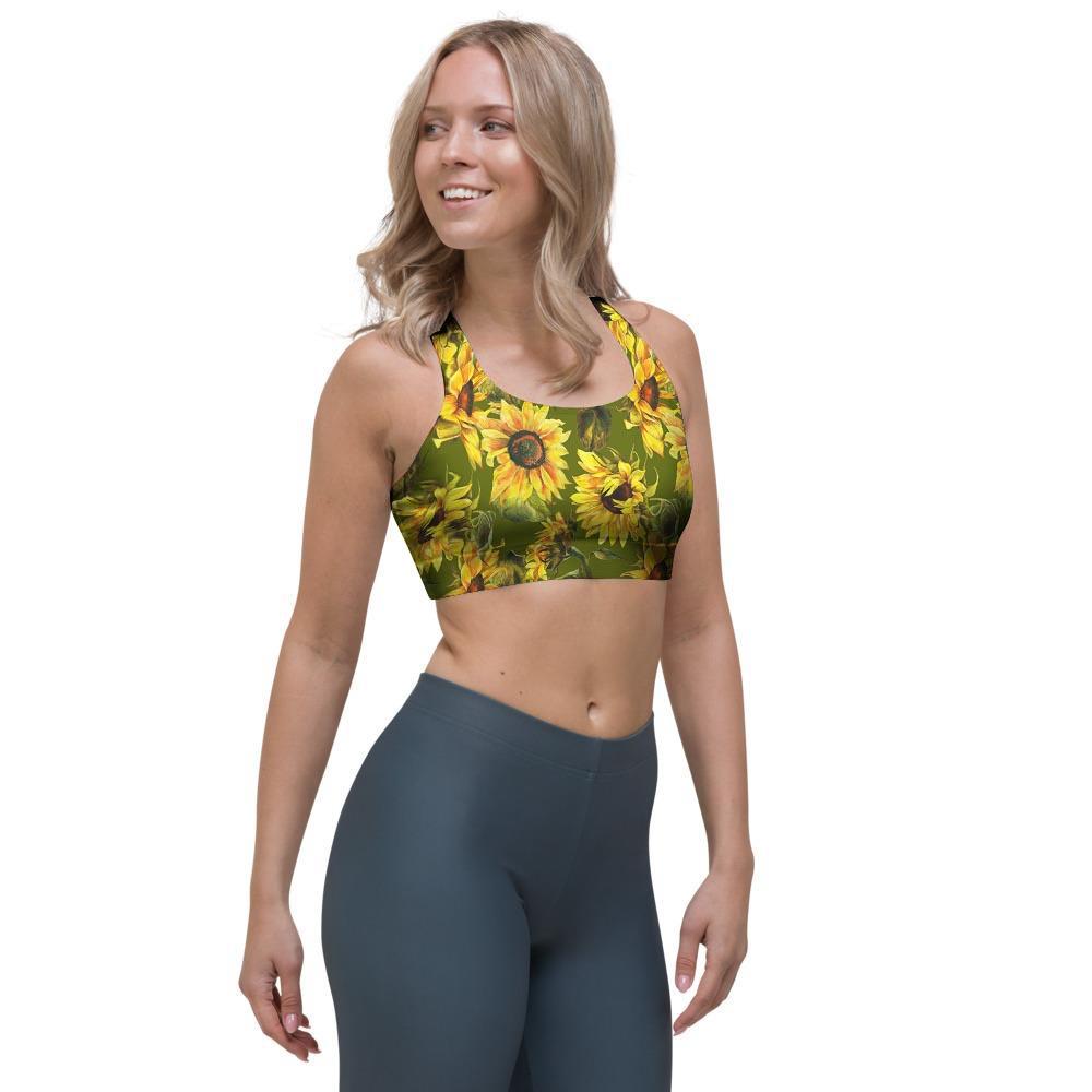 Botanical Sunflower Sports Bra-grizzshop