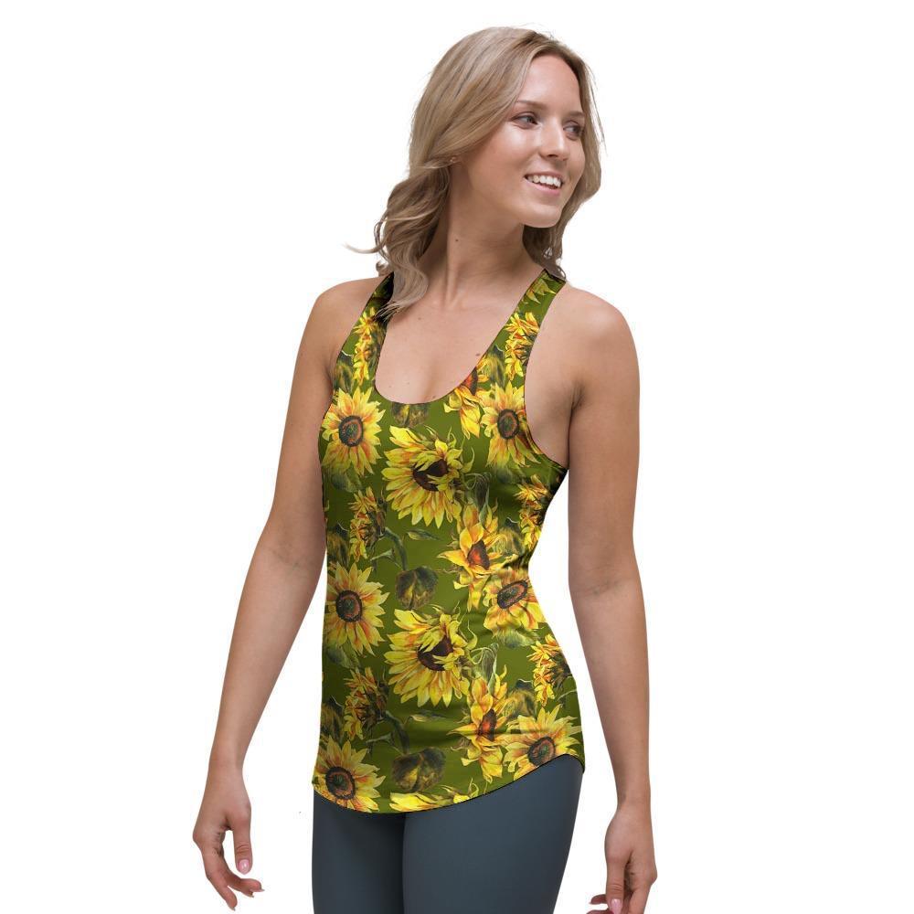 Botanical Sunflower Women's Racerback Tank Top-grizzshop