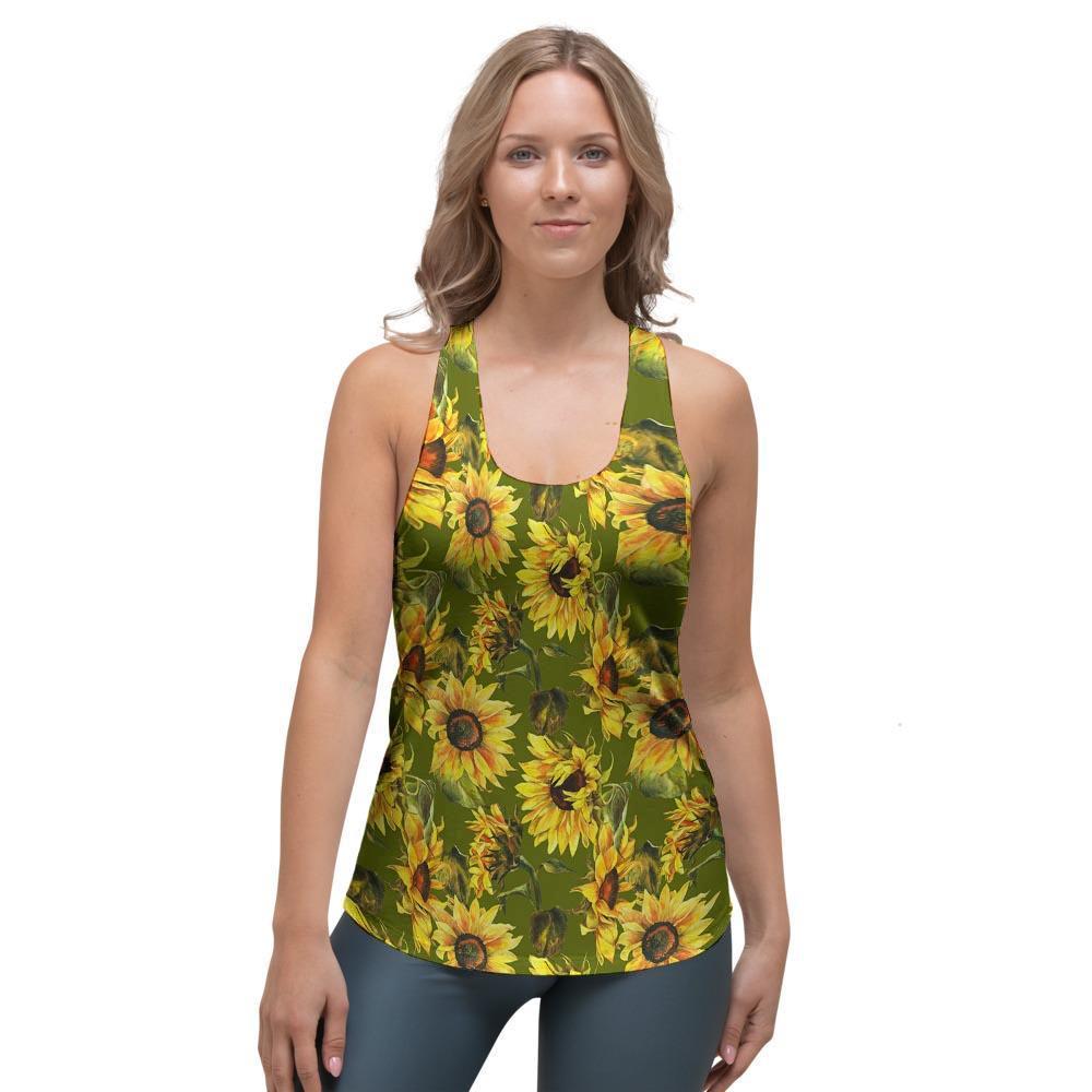 Botanical Sunflower Women's Racerback Tank Top-grizzshop