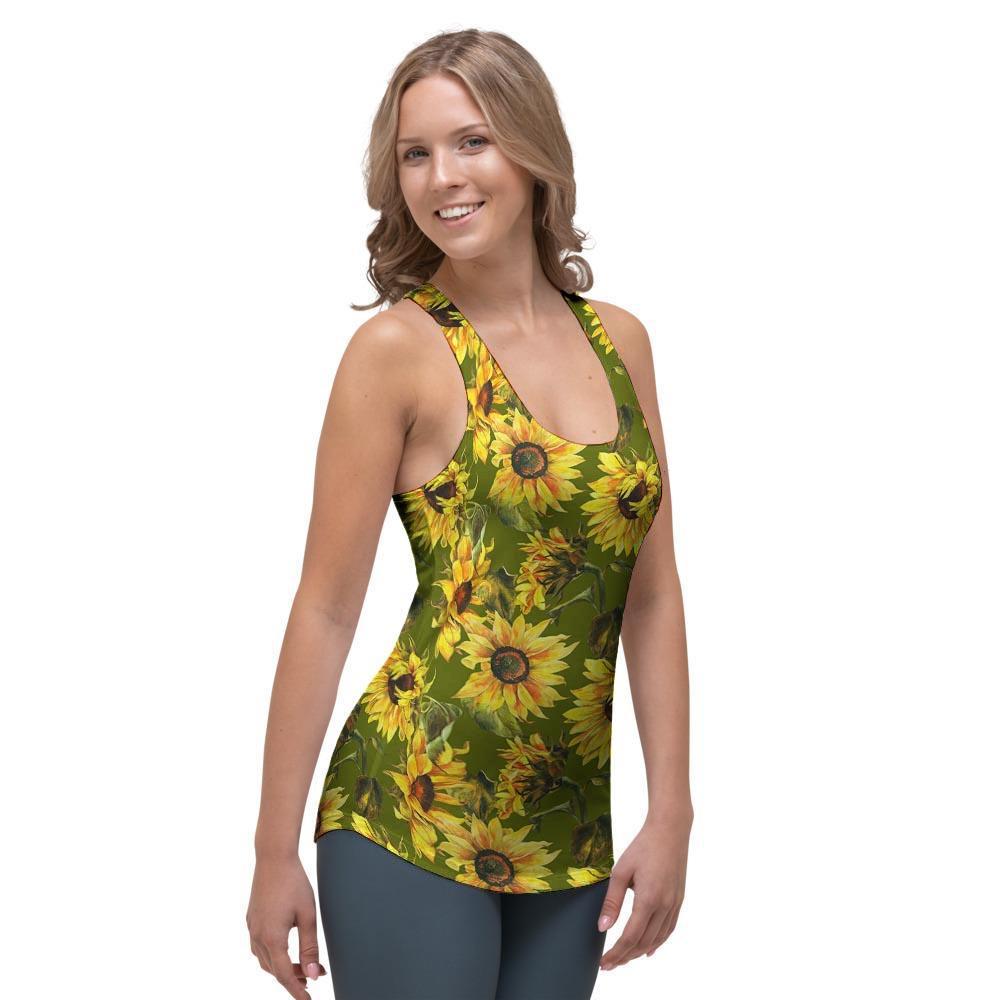 Botanical Sunflower Women's Racerback Tank Top-grizzshop