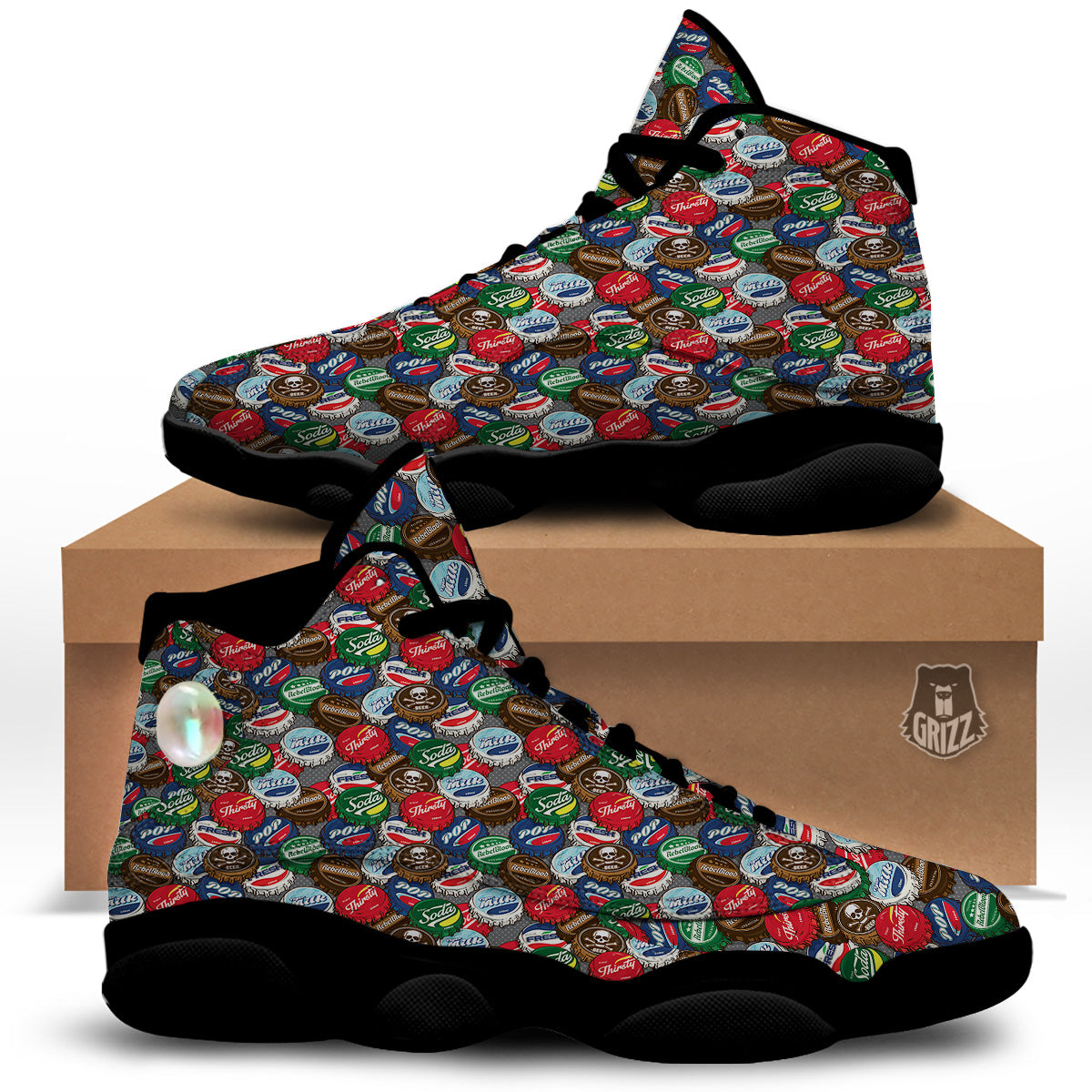 Bottle Caps Print Pattern Black Basketball Shoes-grizzshop