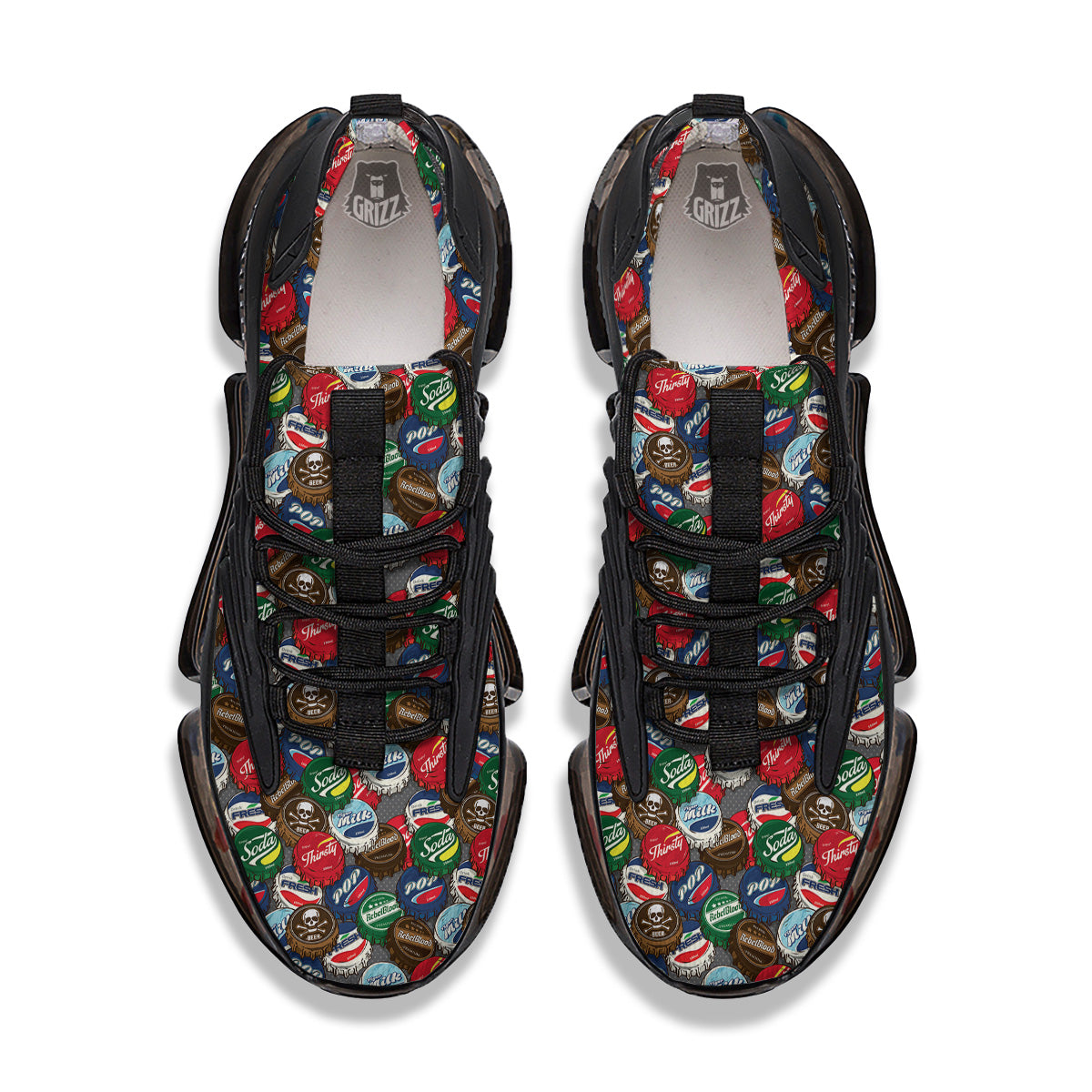 Bottle Caps Print Pattern Black Gym Shoes-grizzshop
