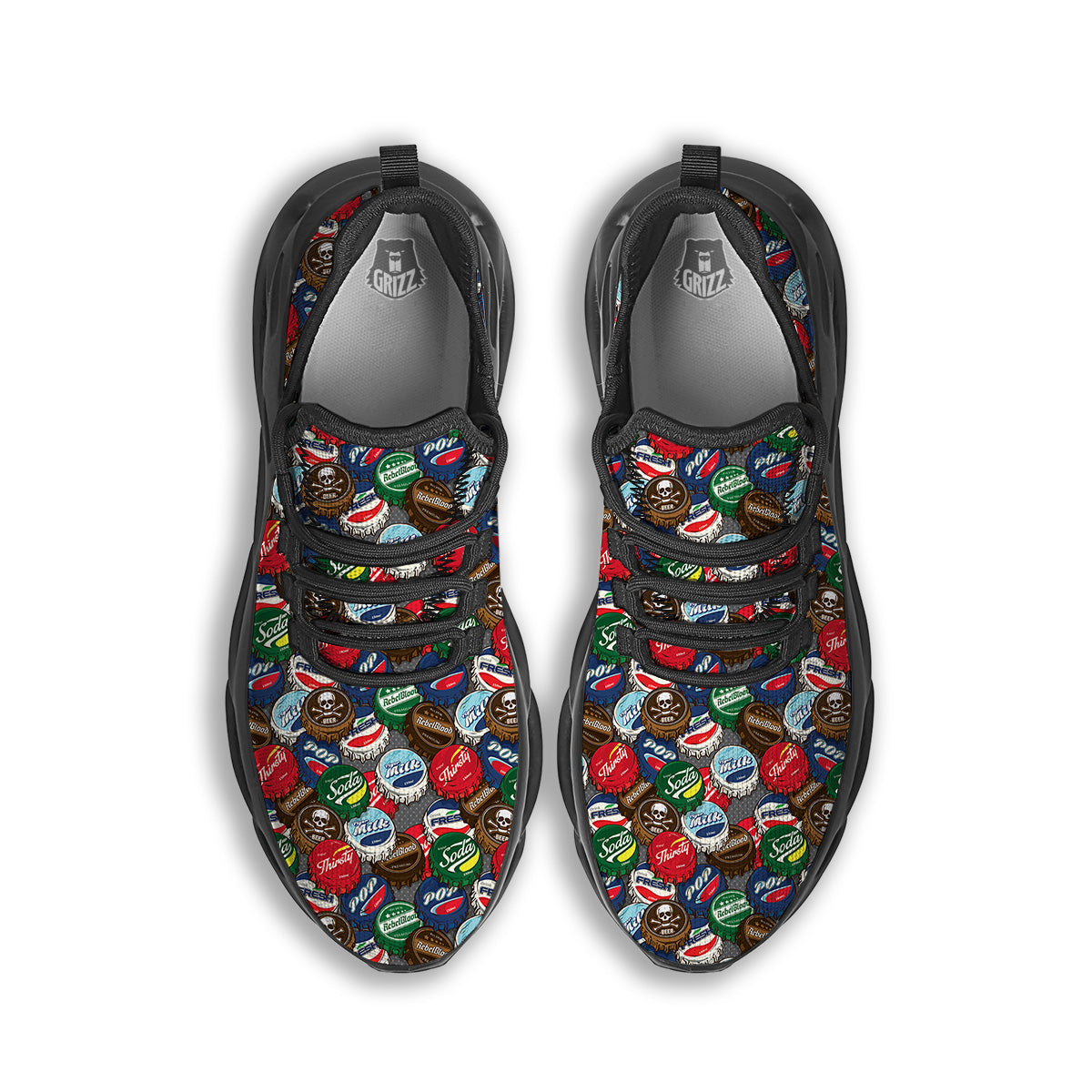 Bottle Caps Print Pattern Black Running Shoes-grizzshop