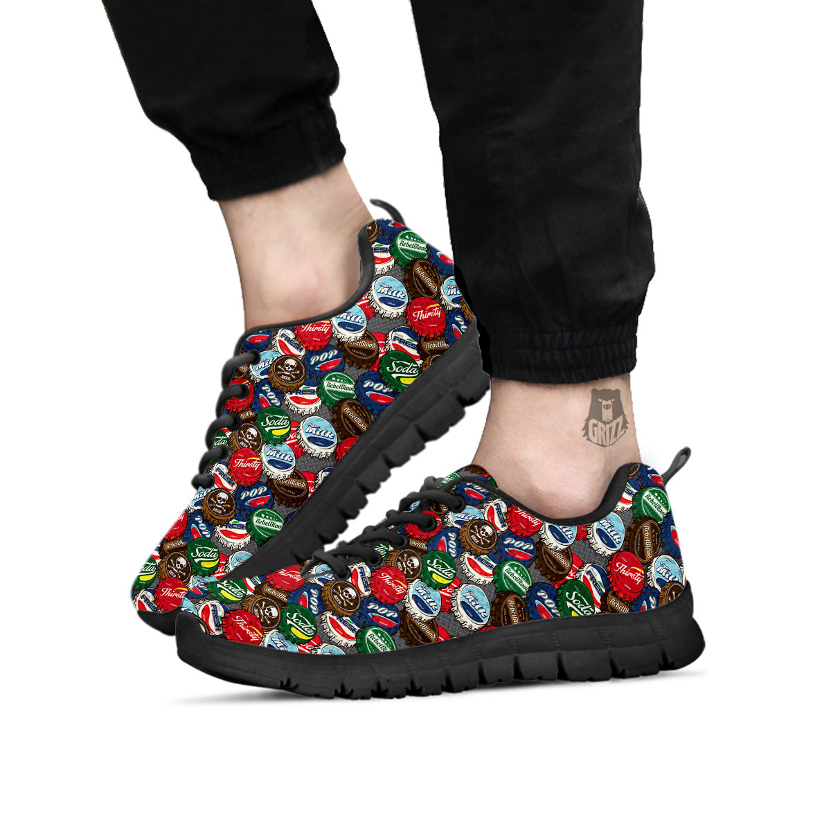 Bottle Caps Print Pattern Black Sneaker-grizzshop