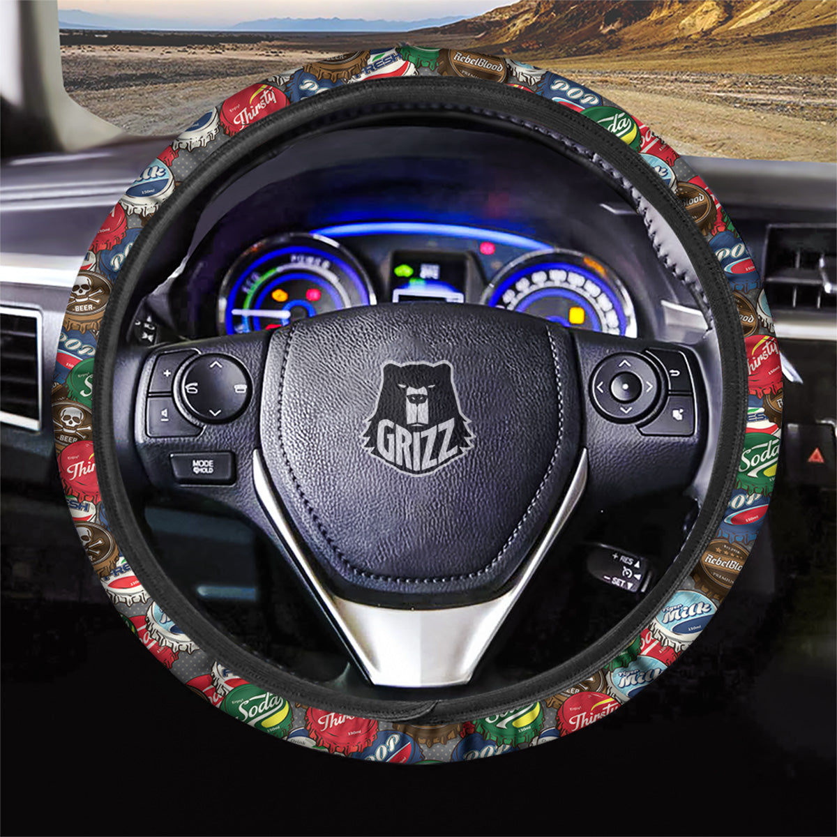 Bottle Caps Print Pattern Car Steering Wheel Cover-grizzshop