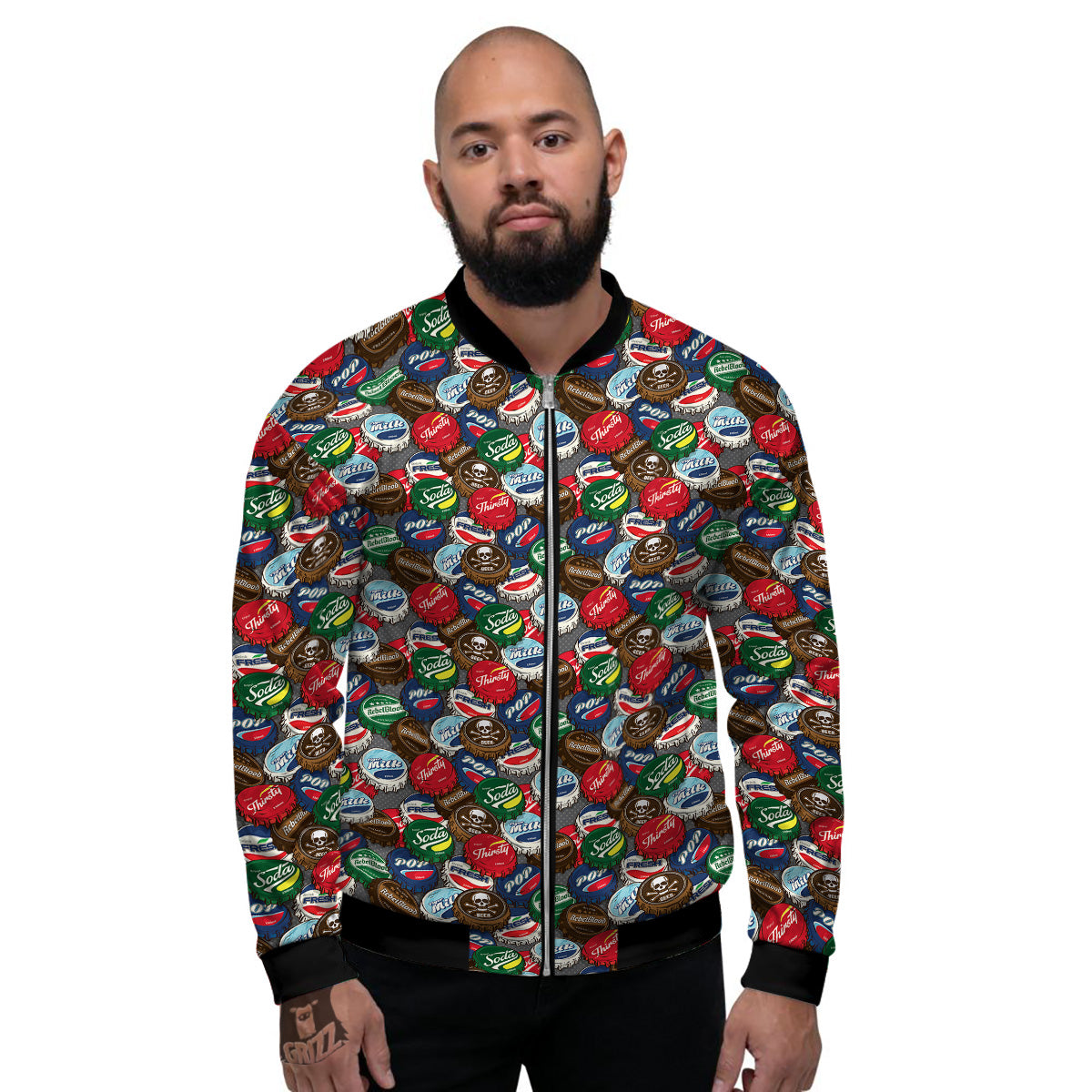 Bottle Caps Print Pattern Men's Bomber Jacket-grizzshop