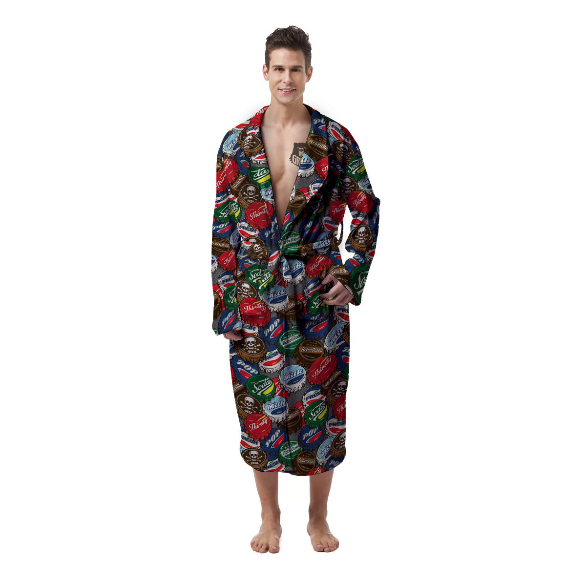 Bottle Caps Print Pattern Men's Robe-grizzshop
