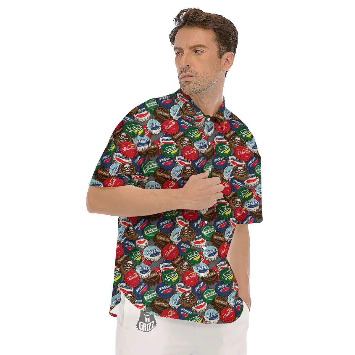 Bottle Caps Print Pattern Men's Short Sleeve Shirts-grizzshop