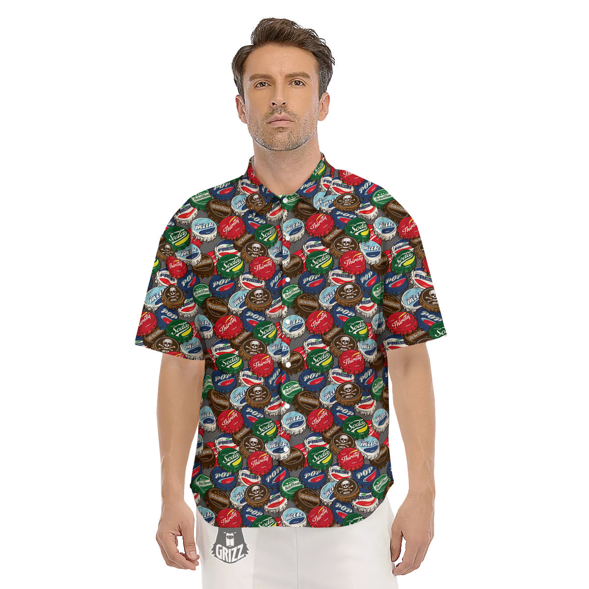 Bottle Caps Print Pattern Men's Short Sleeve Shirts-grizzshop