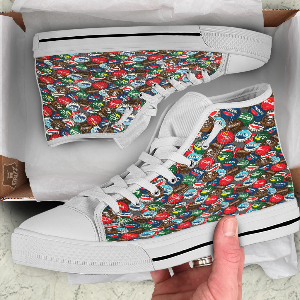 Bottle Caps Print Pattern White High Top Shoes-grizzshop