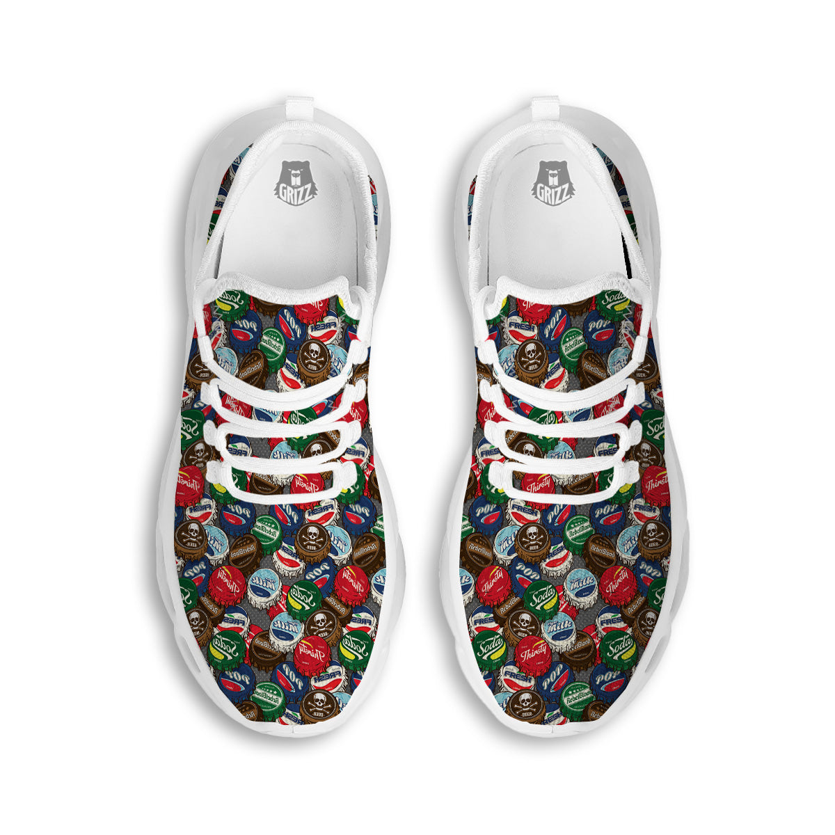 Bottle Caps Print Pattern White Running Shoes-grizzshop