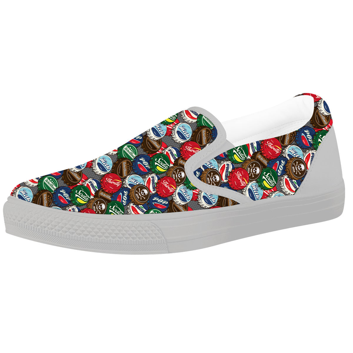 Bottle Caps Print Pattern White Slip On Shoes-grizzshop