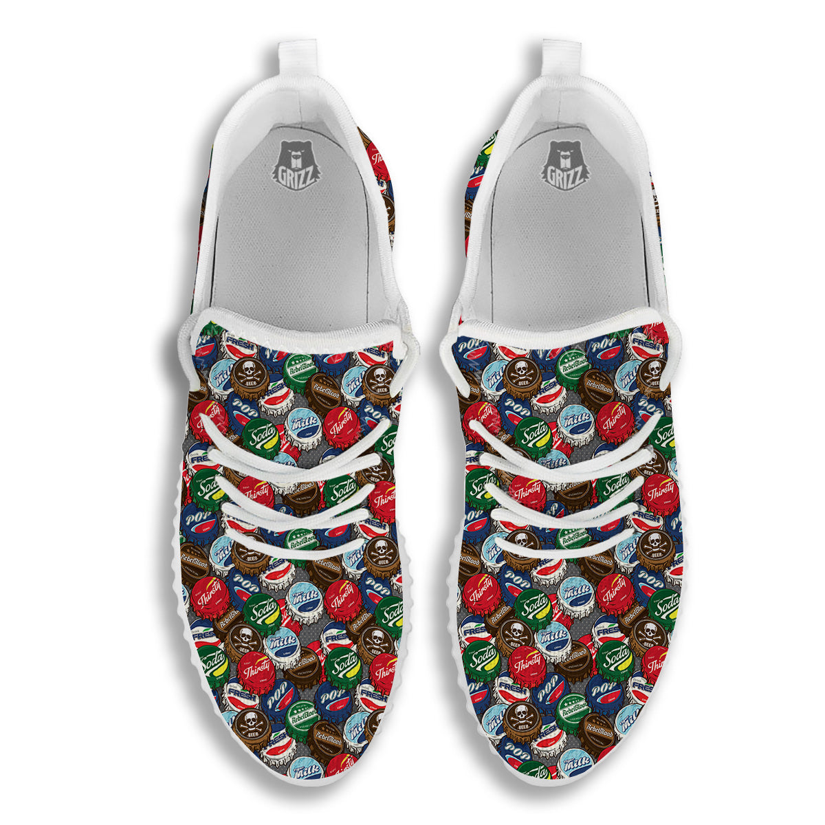 Bottle Caps Print Pattern White Walking Shoes-grizzshop