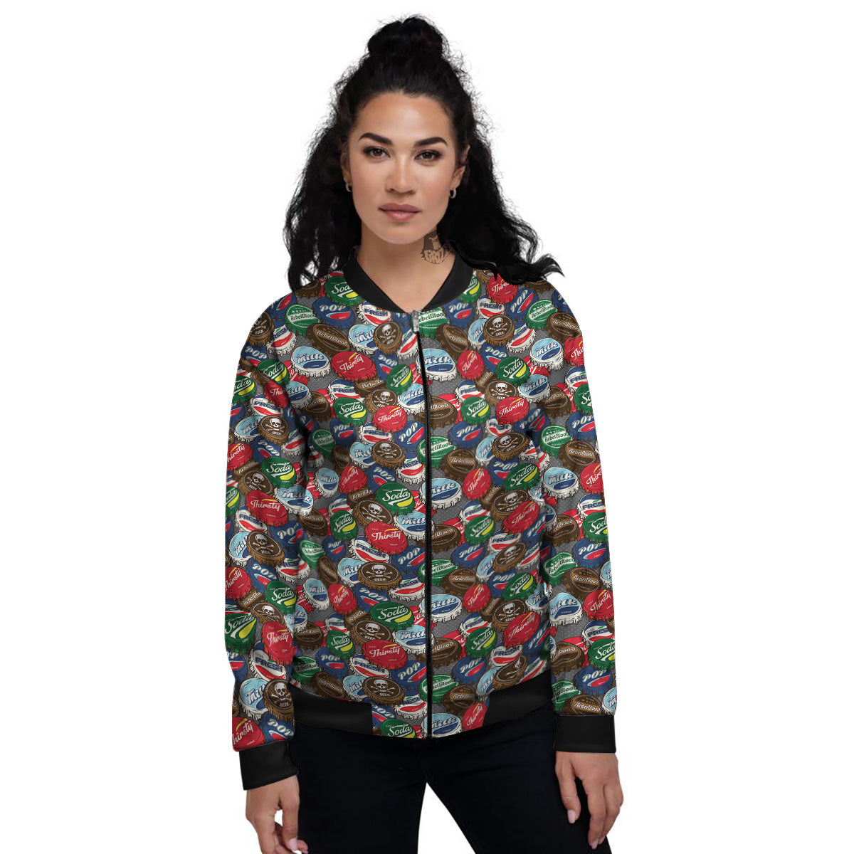 Bottle Caps Print Pattern Women's Bomber Jacket-grizzshop