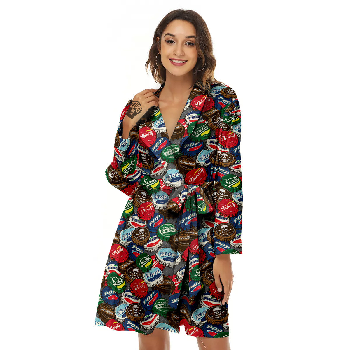 Bottle Caps Print Pattern Women's Robe-grizzshop
