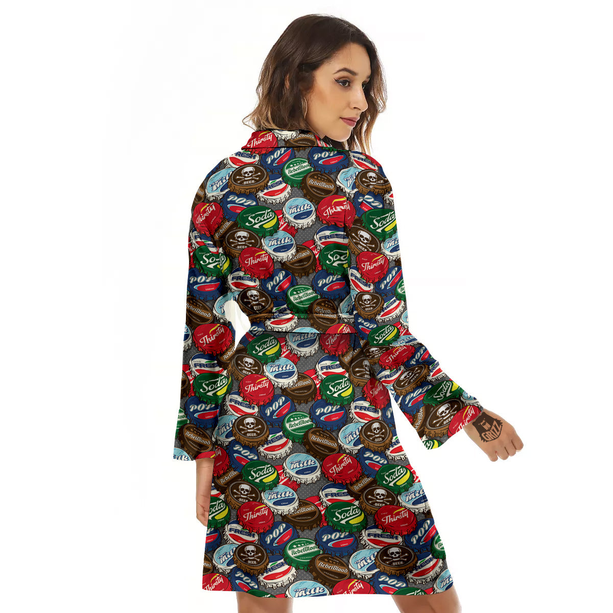 Bottle Caps Print Pattern Women's Robe-grizzshop