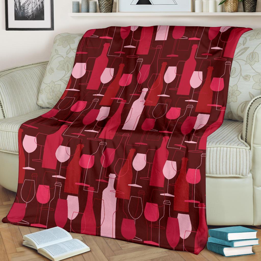 Bottle Glass Red Wine Print Pattern Blanket-grizzshop