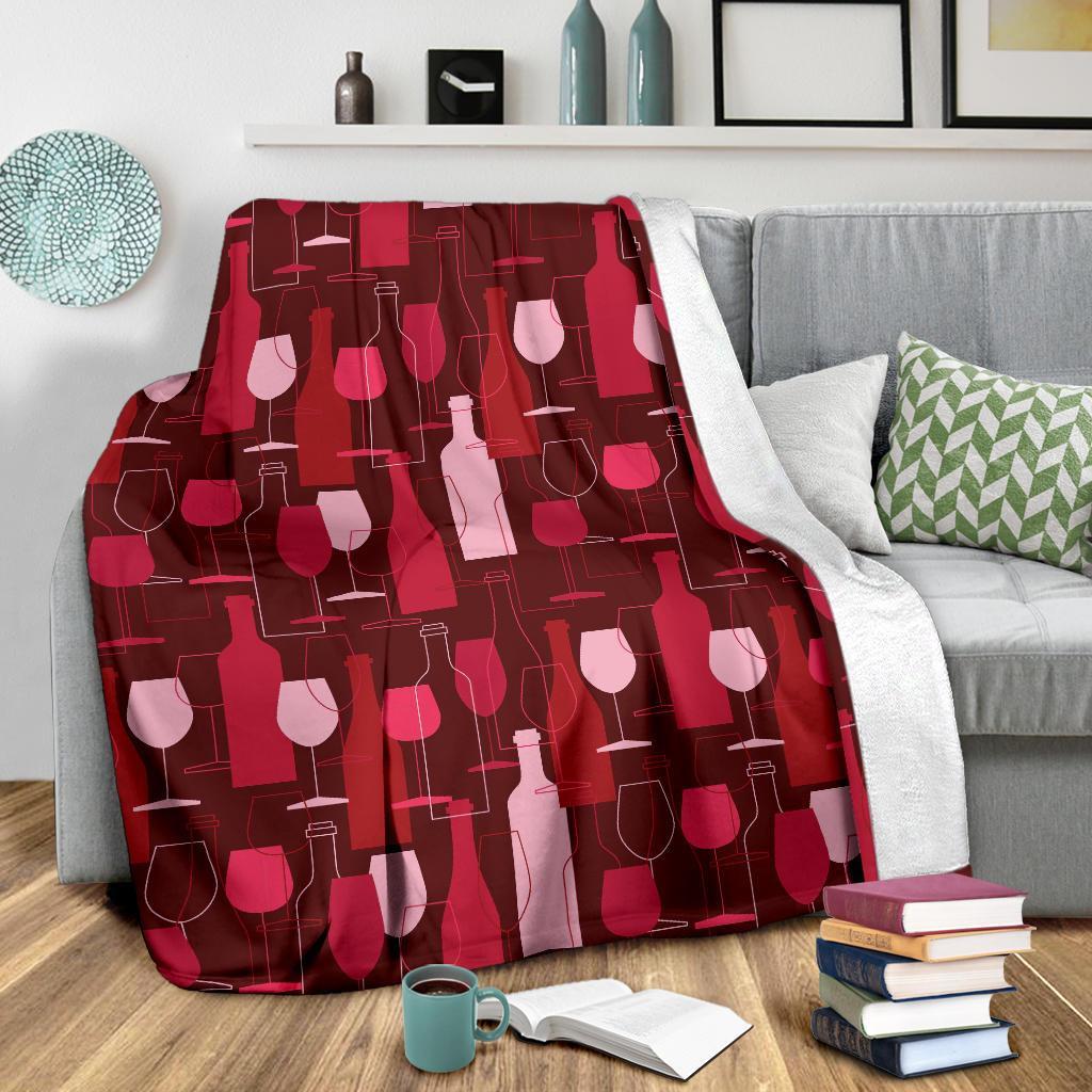 Bottle Glass Red Wine Print Pattern Blanket-grizzshop