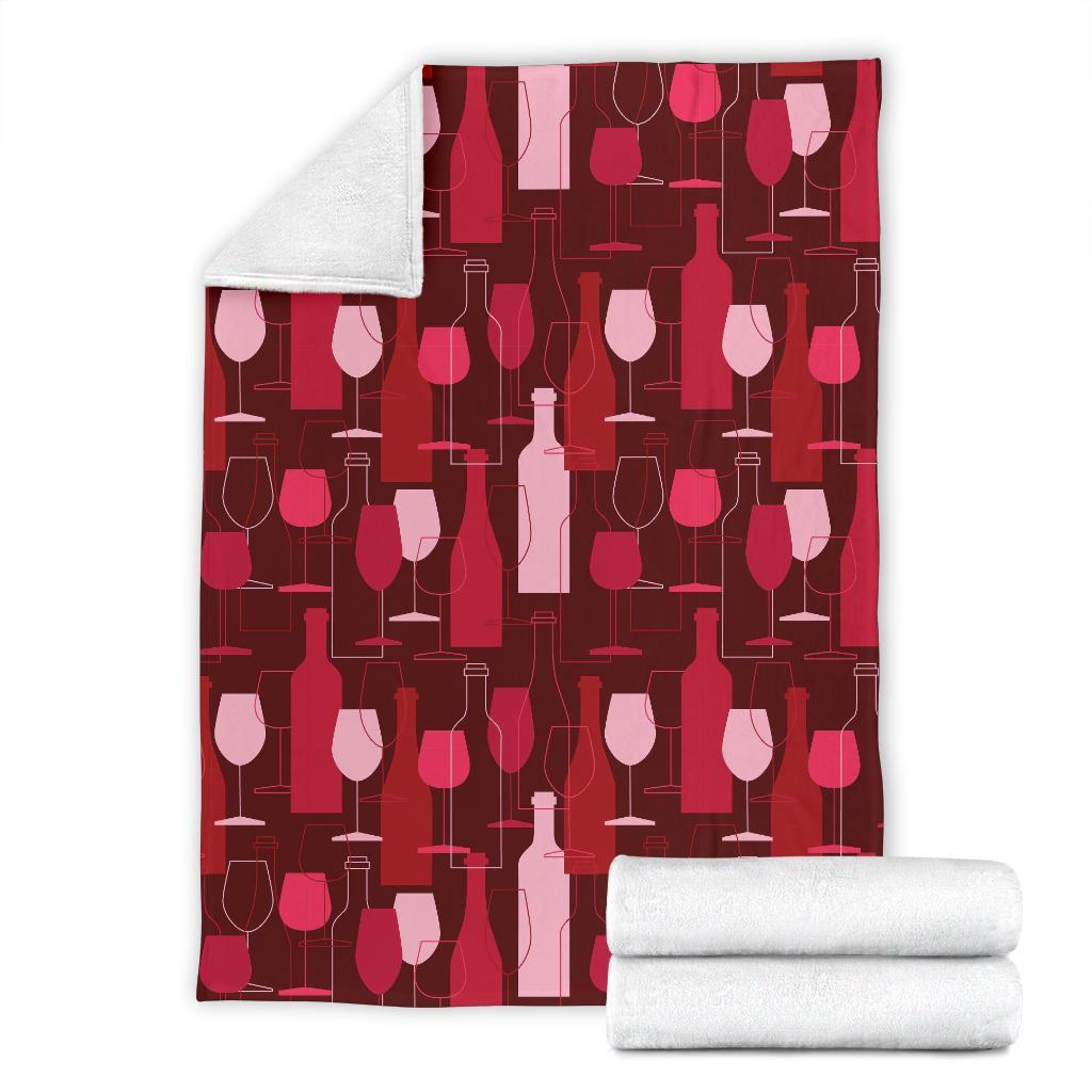 Bottle Glass Red Wine Print Pattern Blanket-grizzshop