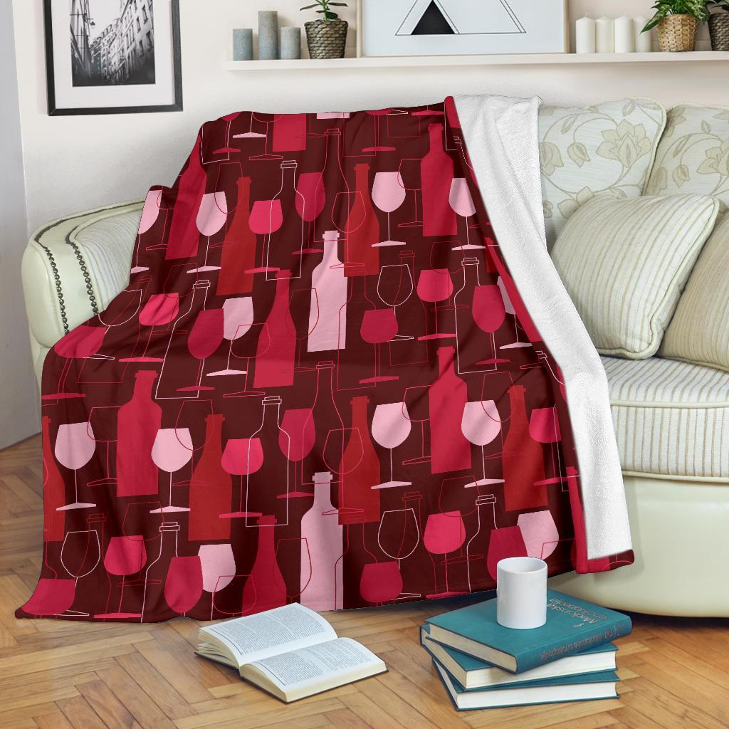 Bottle Glass Red Wine Print Pattern Blanket-grizzshop