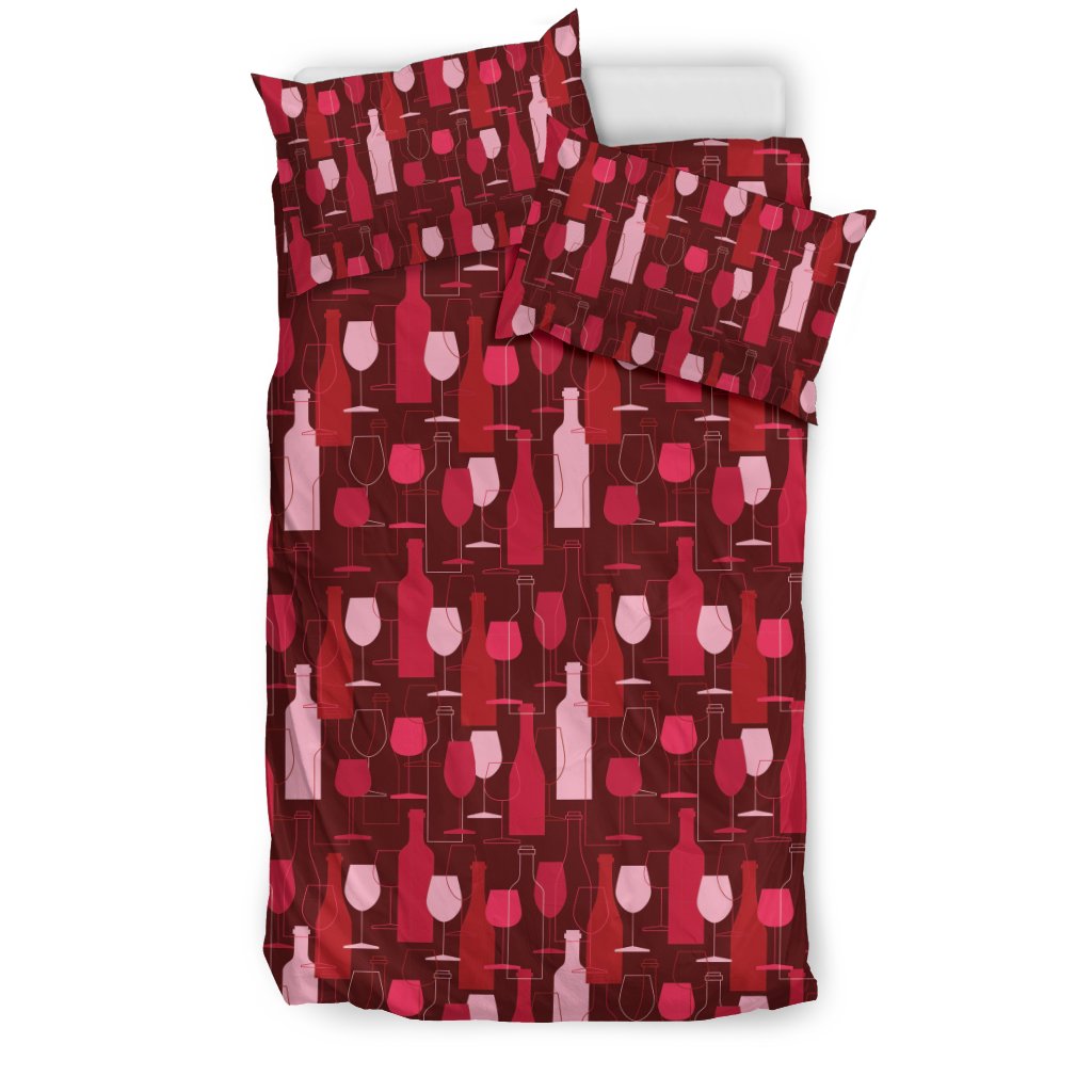 Bottle Glass Red Wine Print Pattern Duvet Cover Bedding Set-grizzshop