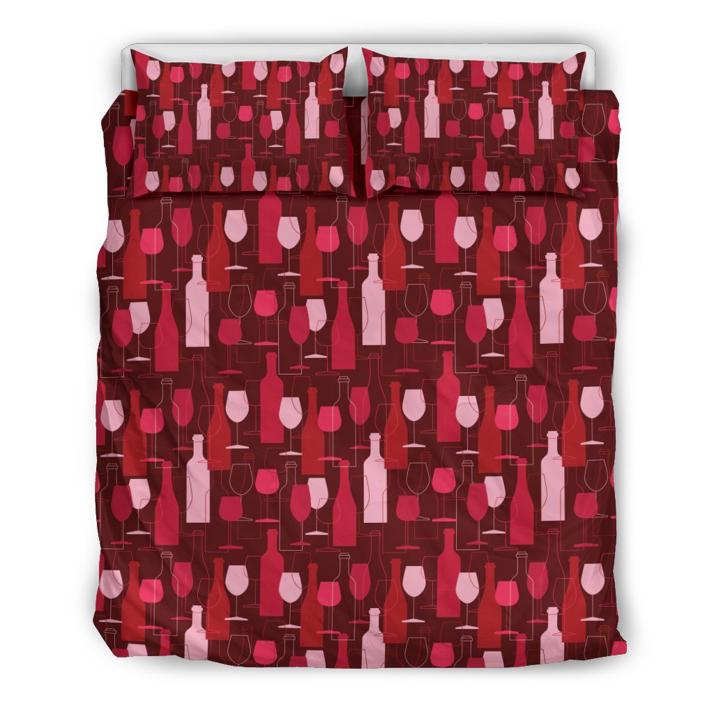 Bottle Glass Red Wine Print Pattern Duvet Cover Bedding Set-grizzshop