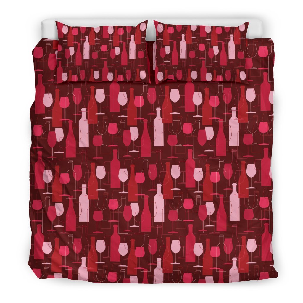 Bottle Glass Red Wine Print Pattern Duvet Cover Bedding Set-grizzshop