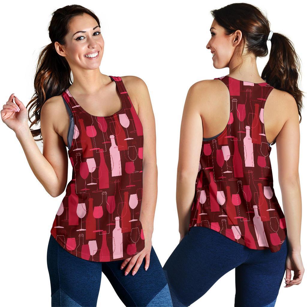 Bottle Glass Red Wine Print Pattern Racerback Tank Tops-grizzshop