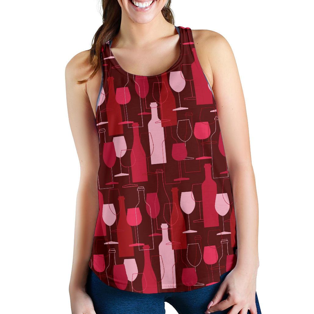 Bottle Glass Red Wine Print Pattern Racerback Tank Tops-grizzshop