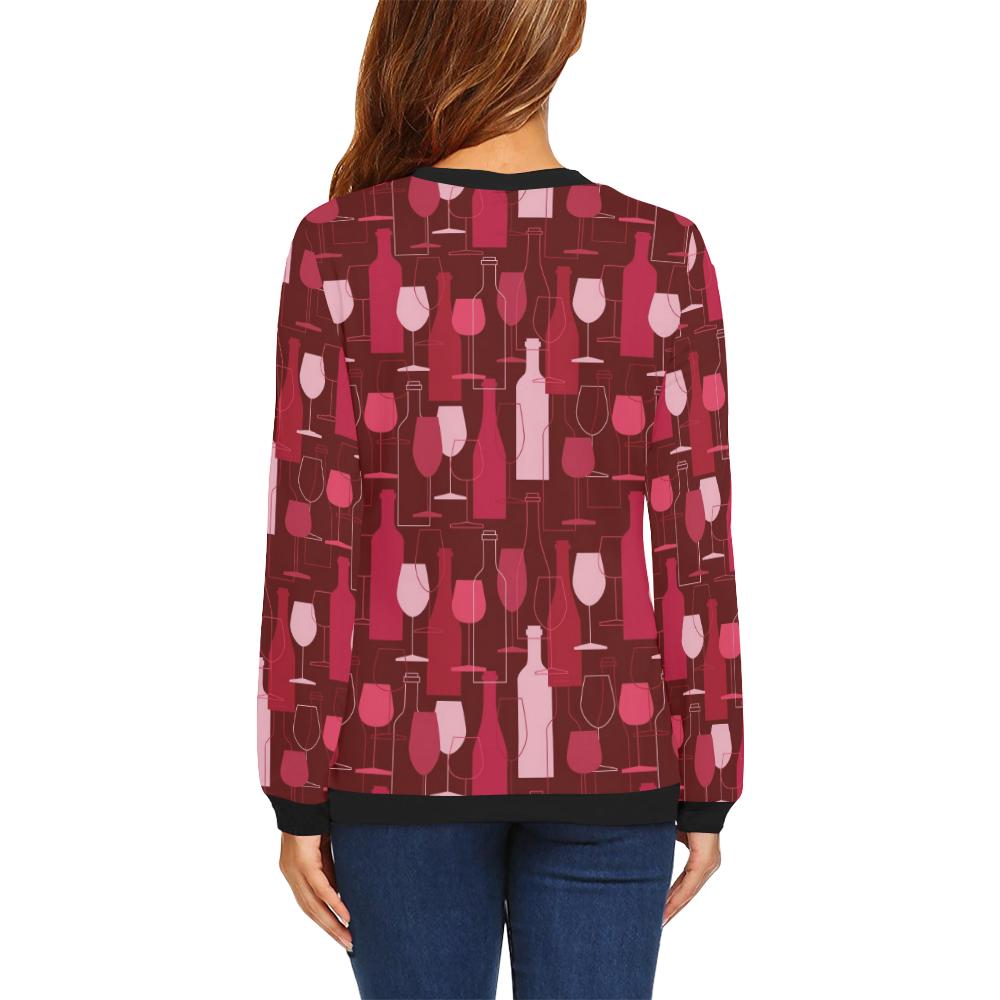 Bottle Glass Red Wine Print Pattern Women Crewneck Sweatshirt-grizzshop