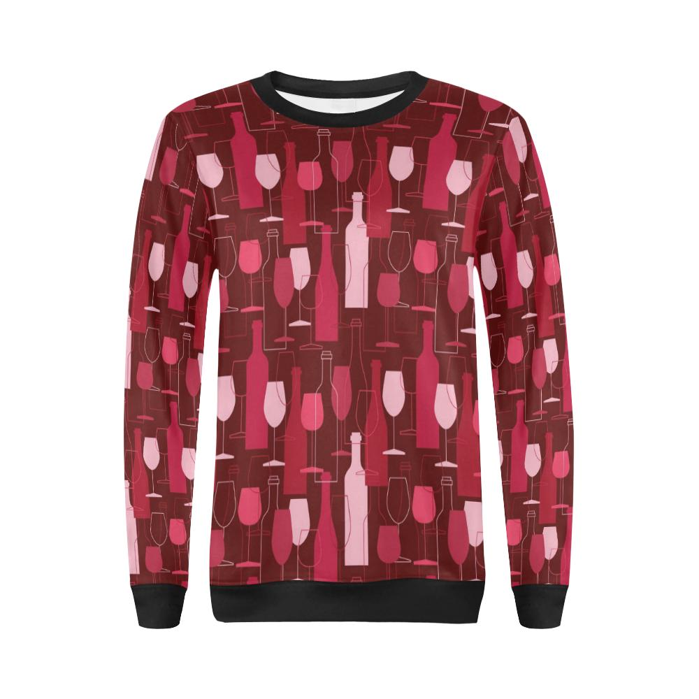 Bottle Glass Red Wine Print Pattern Women Crewneck Sweatshirt-grizzshop