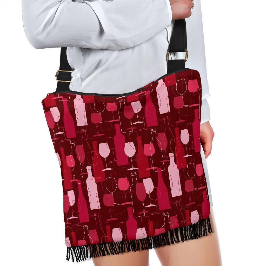 Botttle Red Wine Print Pattern Crossbody Bags-grizzshop