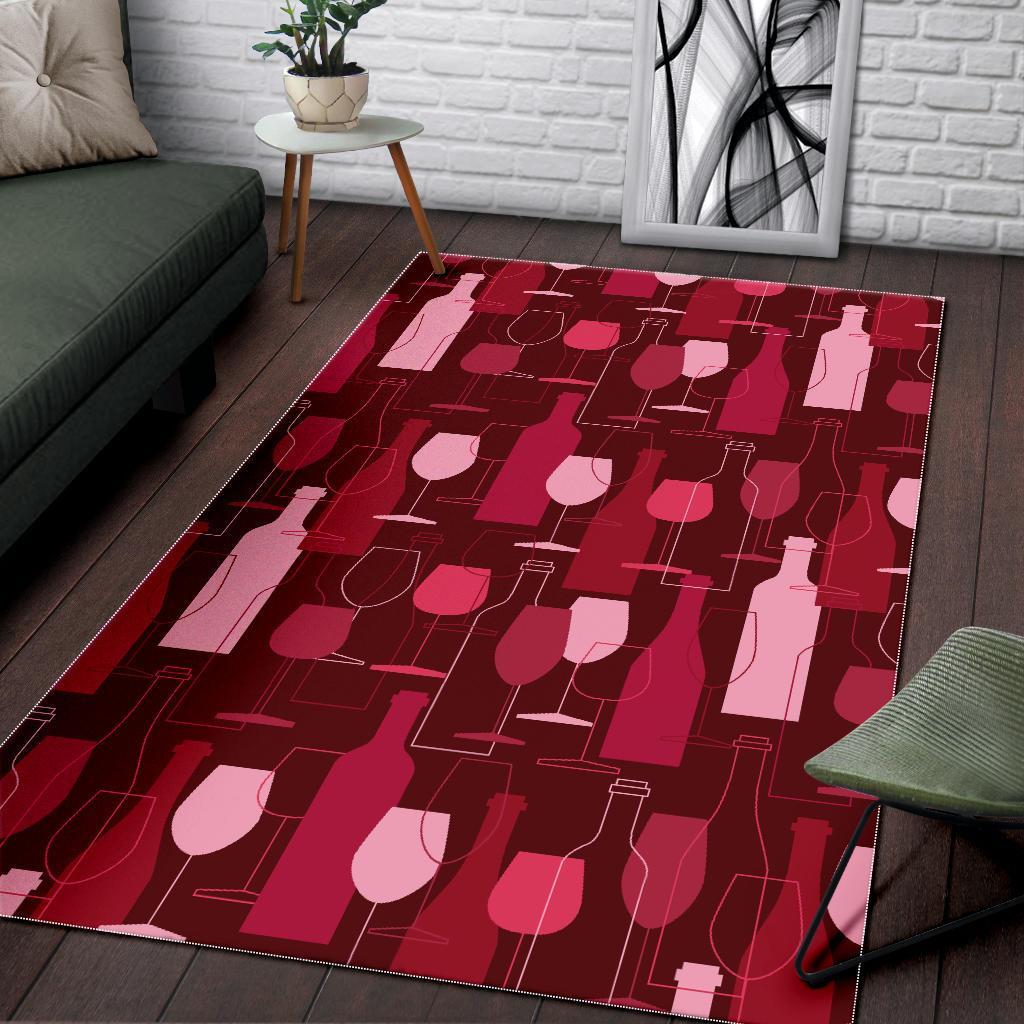 Botttle Red Wine Print Pattern Floor Mat-grizzshop