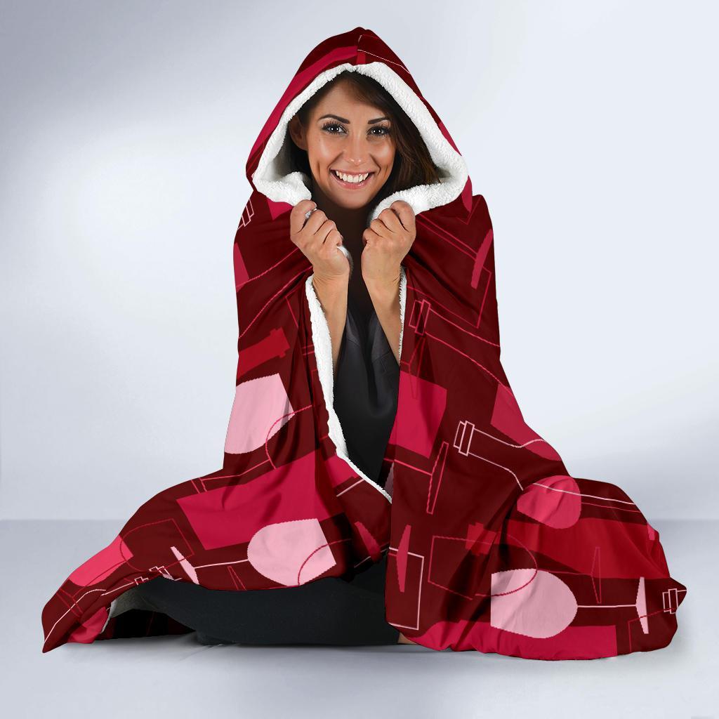 Botttle Red Wine Print Pattern Hooded Blanket-grizzshop