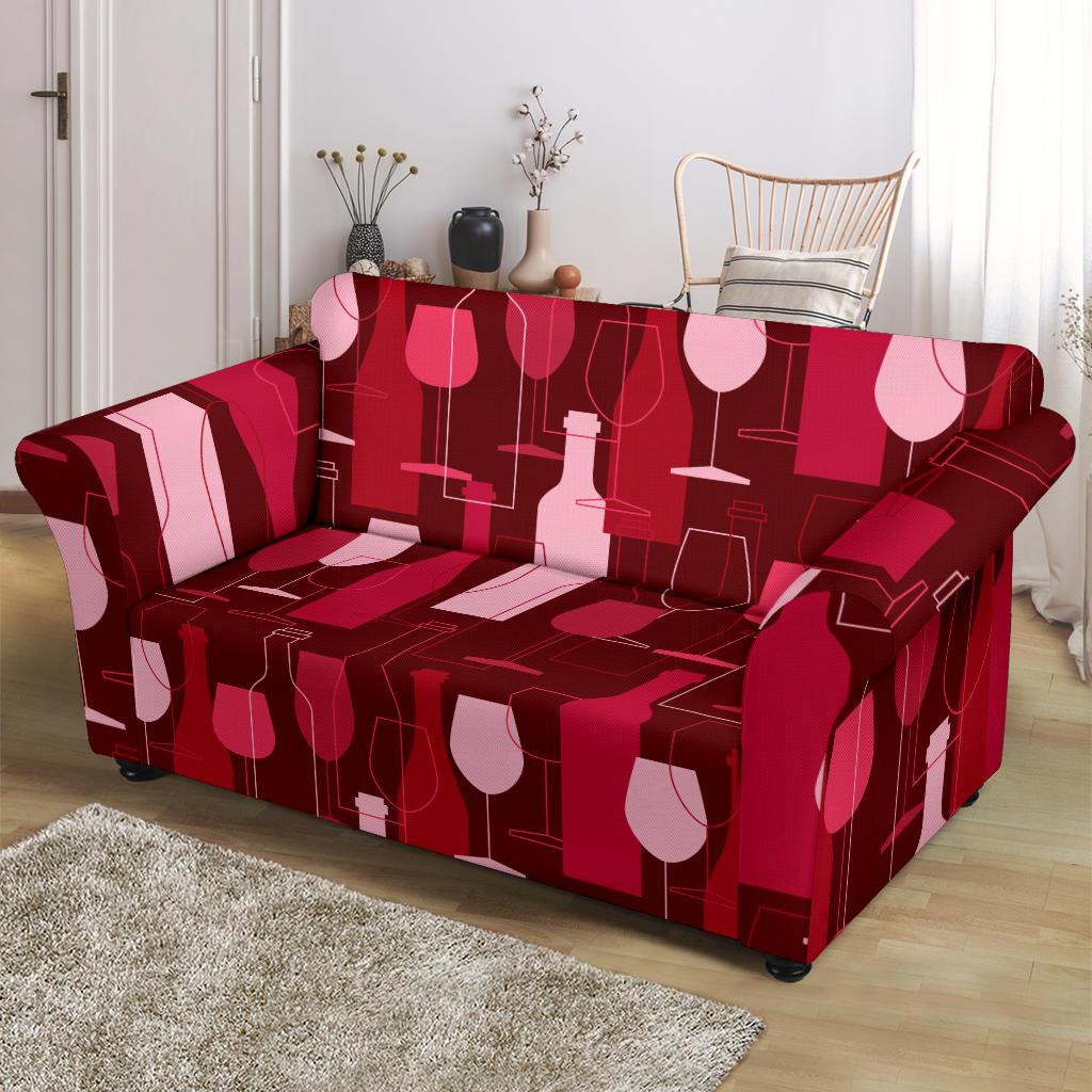 Botttle Red Wine Print Pattern Loveseat Cover-grizzshop