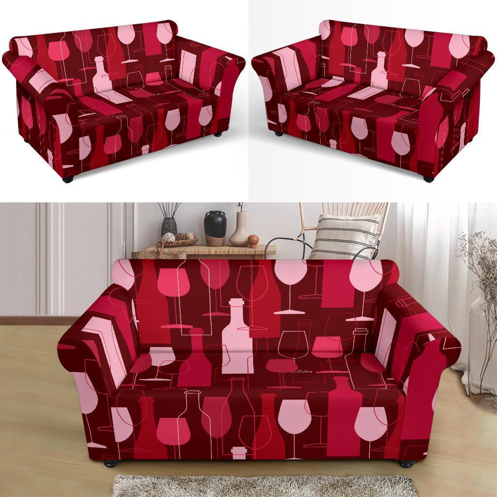 Botttle Red Wine Print Pattern Loveseat Cover-grizzshop