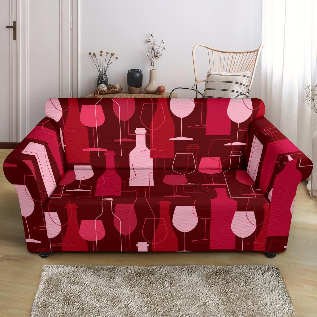 Botttle Red Wine Print Pattern Loveseat Cover-grizzshop