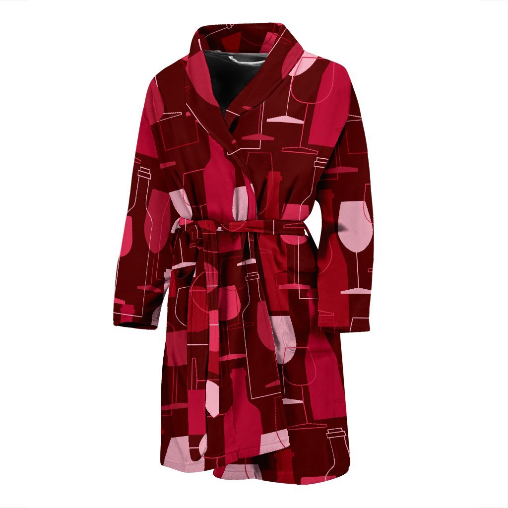 Botttle Red Wine Print Pattern Men Long Robe-grizzshop