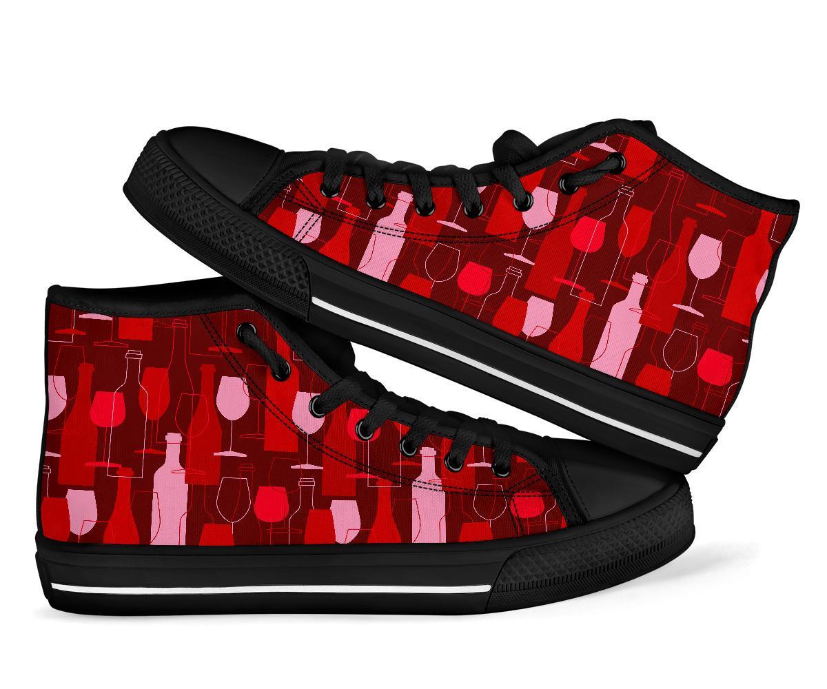 Botttle Red Wine Print Pattern Men Women's High Top Shoes-grizzshop