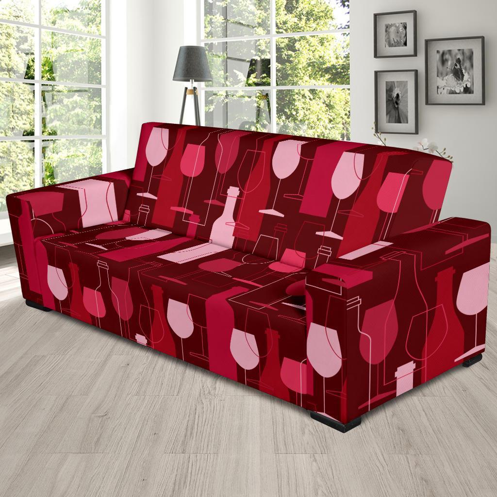 Botttle Red Wine Print Pattern Sofa Covers-grizzshop