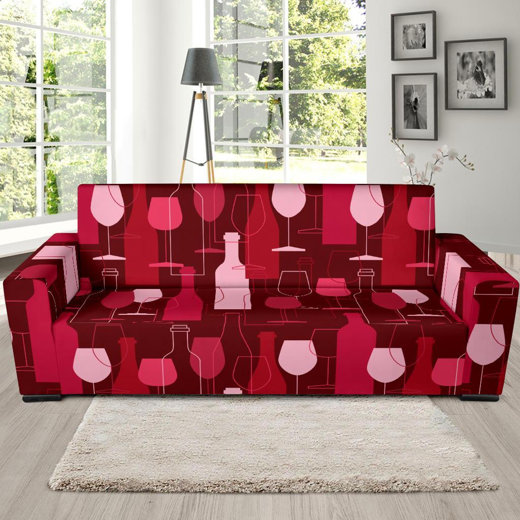 Botttle Red Wine Print Pattern Sofa Covers-grizzshop