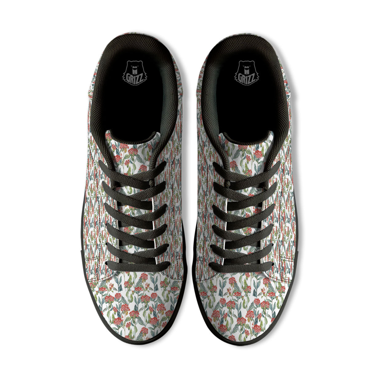 Bouvardia Print Pattern Black Low Top Sneakers-grizzshop