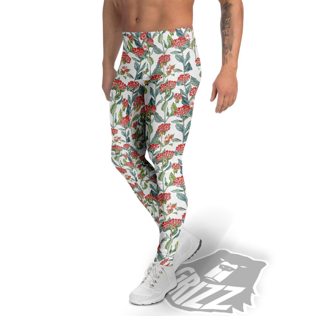 Bouvardia Print Pattern Men's Leggings-grizzshop