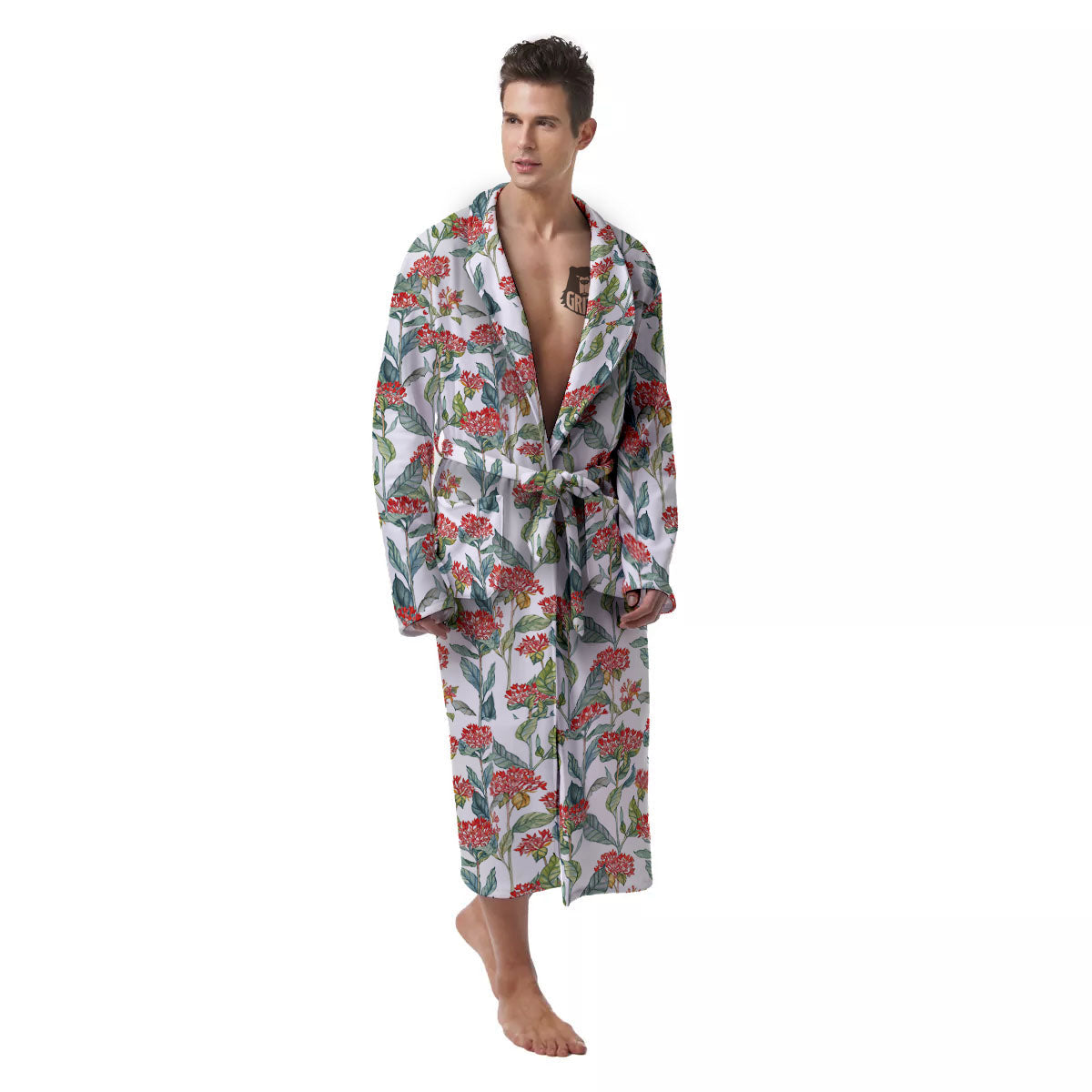 Bouvardia Print Pattern Men's Robe-grizzshop