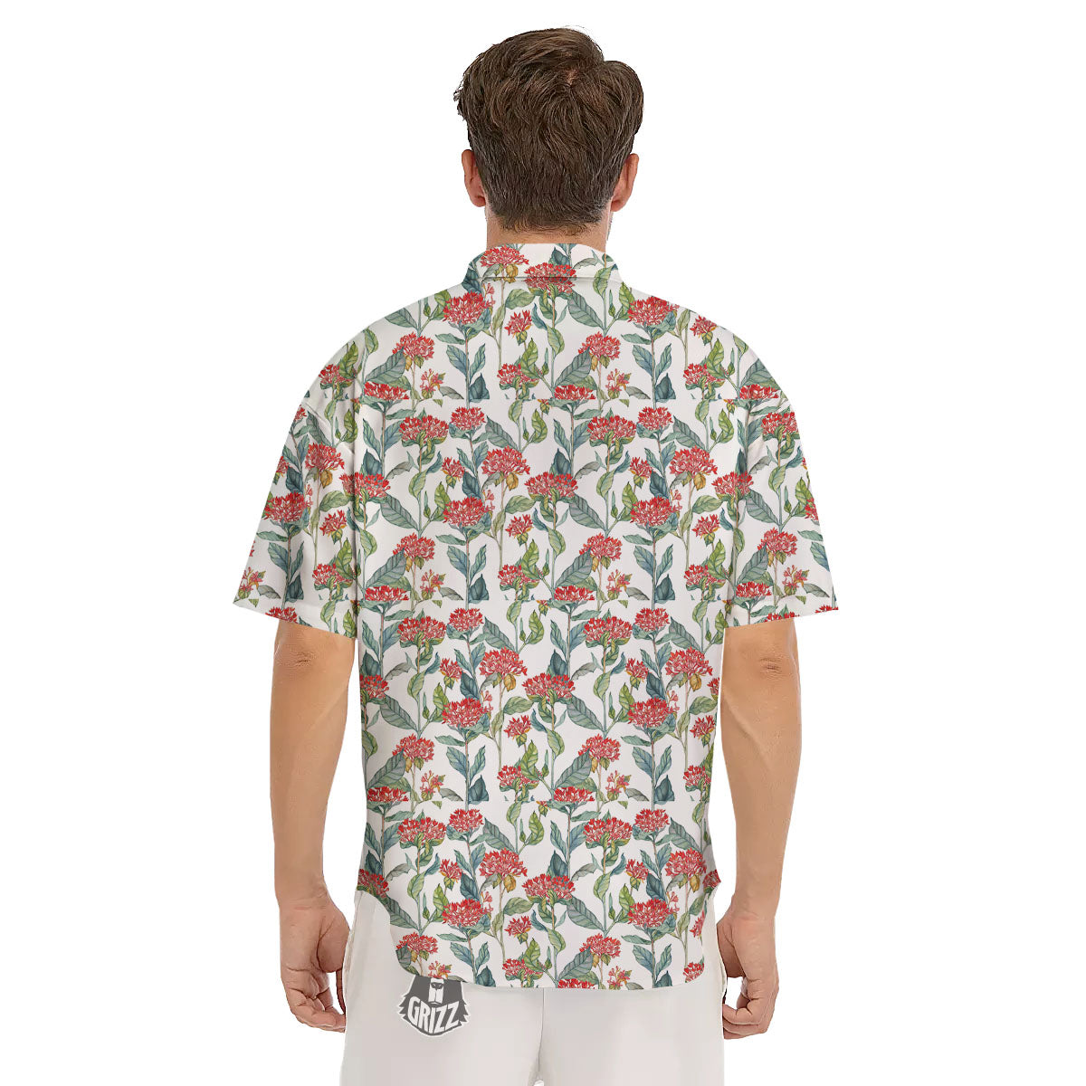 Bouvardia Print Pattern Men's Short Sleeve Shirts-grizzshop