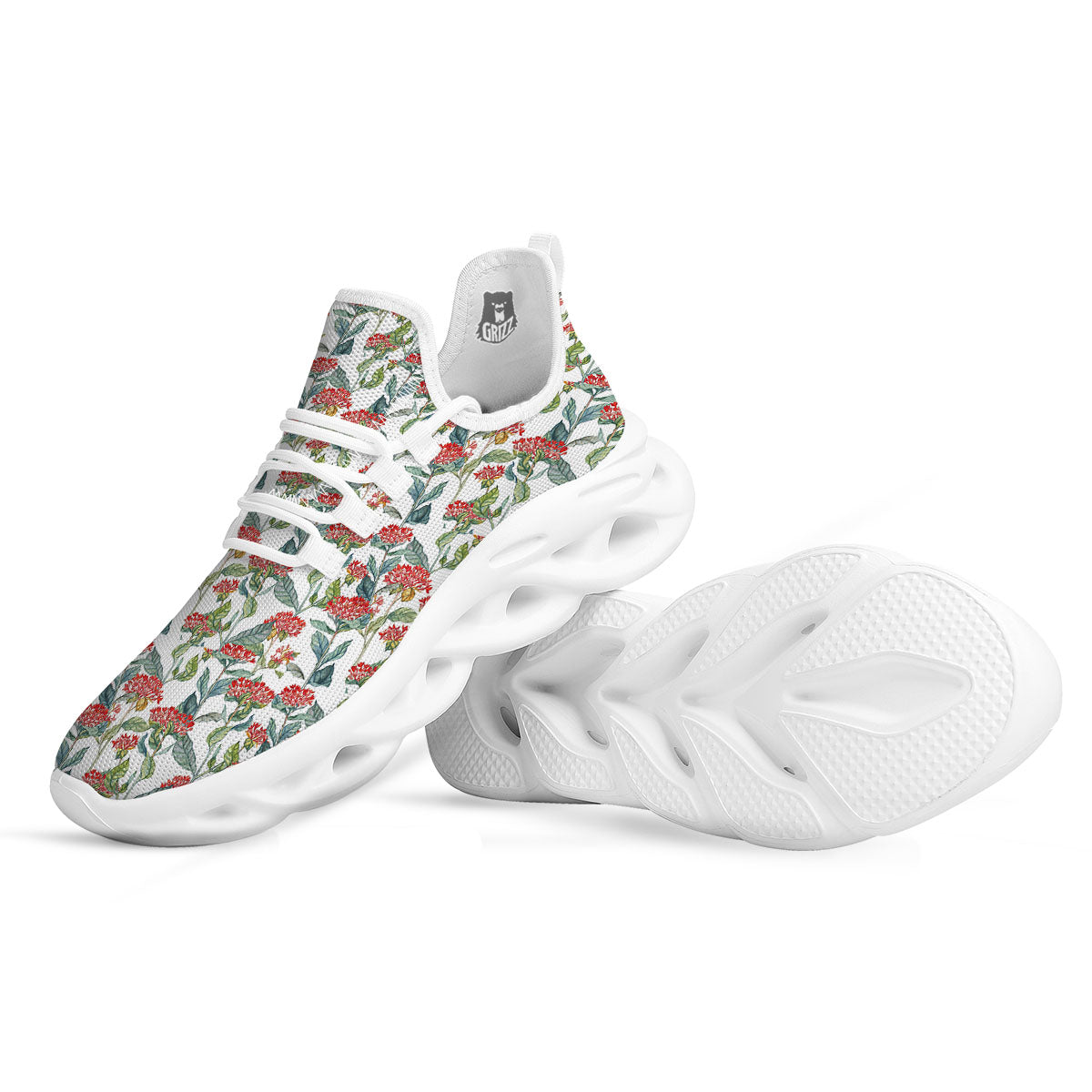Bouvardia Print Pattern White Running Shoes-grizzshop