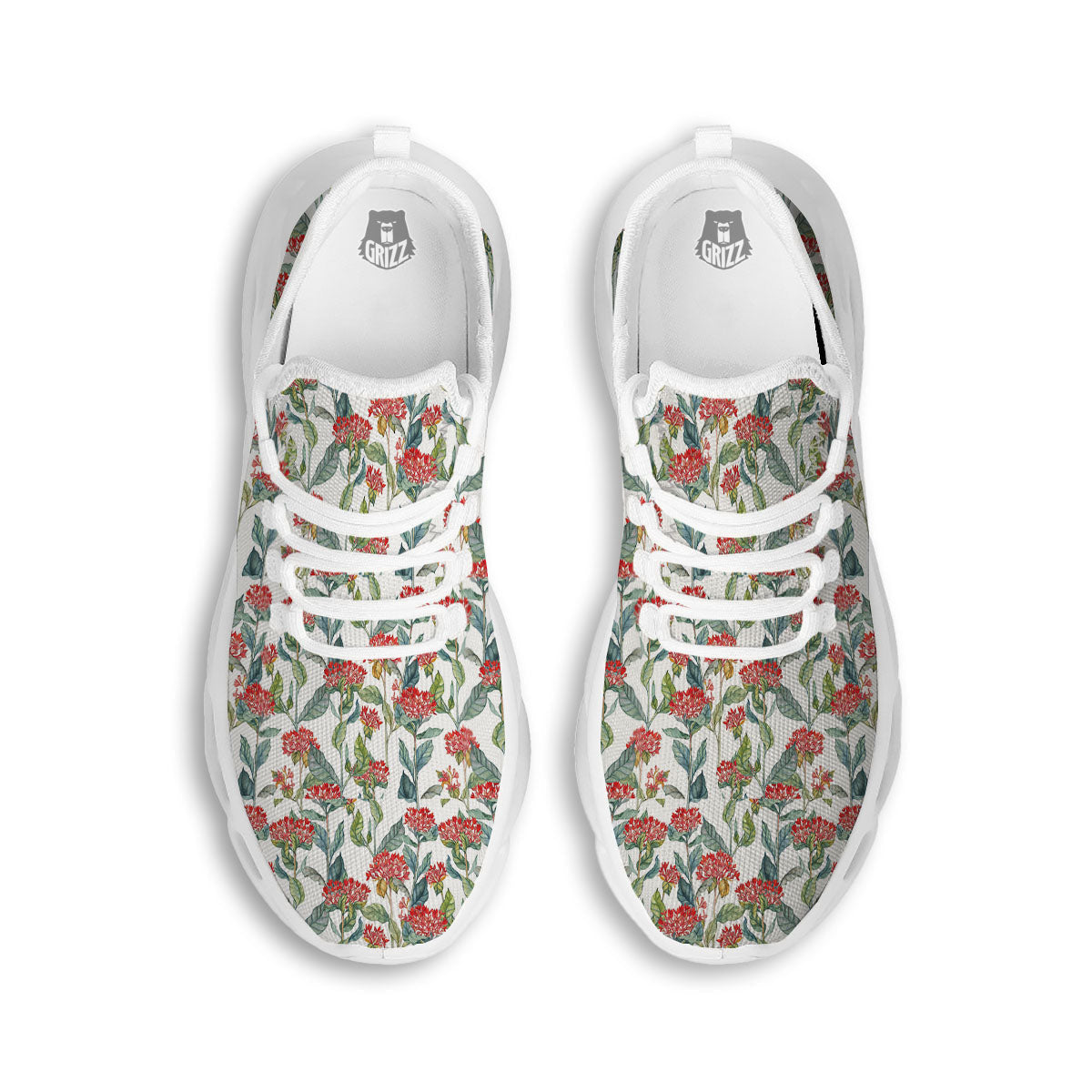 Bouvardia Print Pattern White Running Shoes-grizzshop