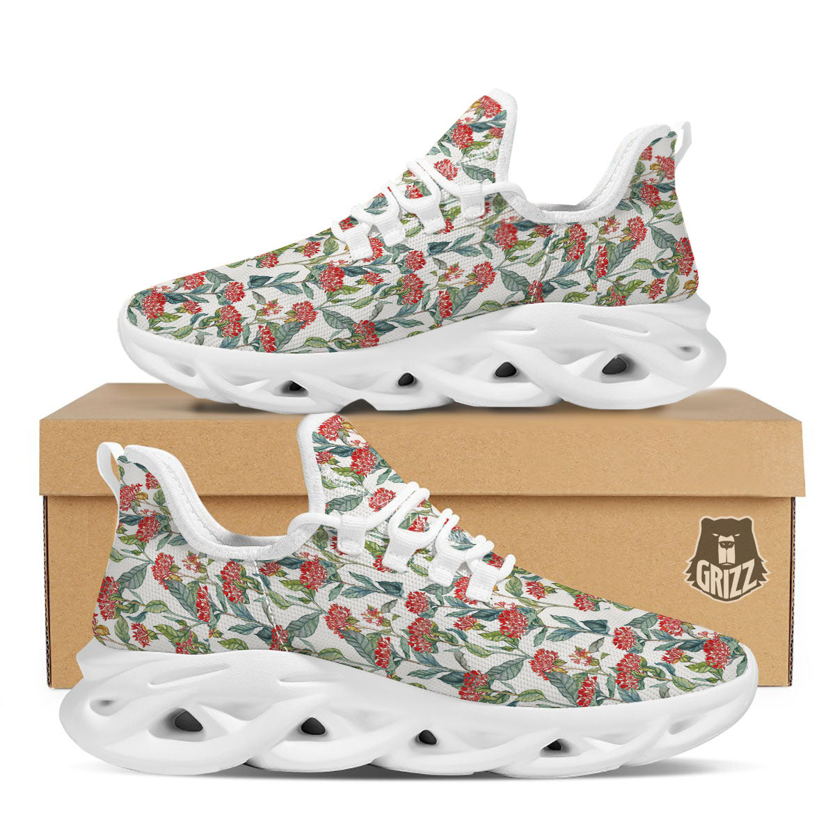 Bouvardia Print Pattern White Running Shoes-grizzshop